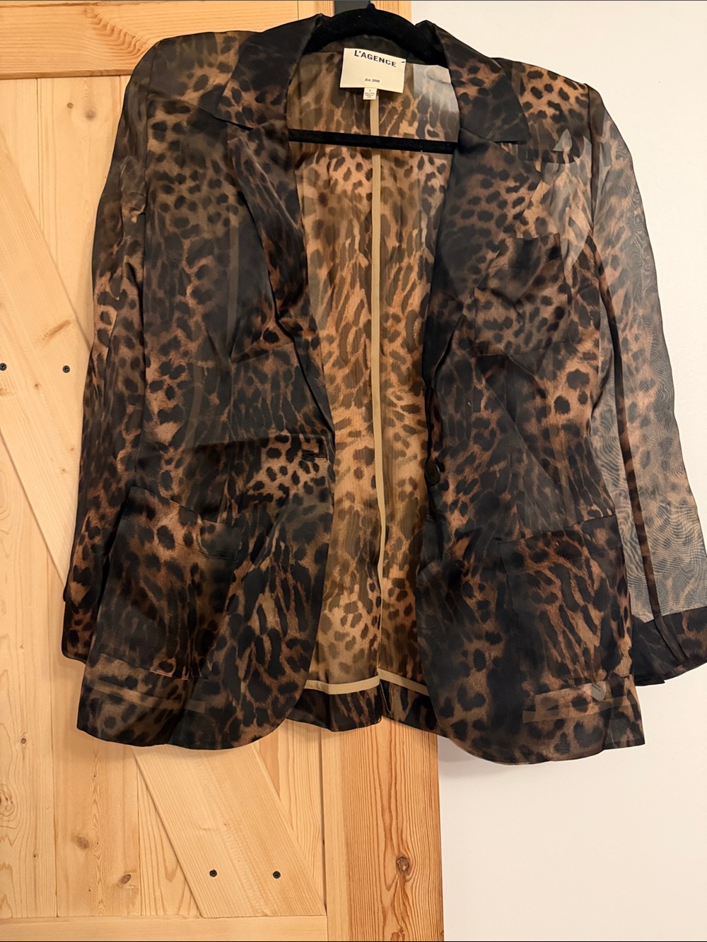 L'AGENCE Sheer Leopard-Print Blazer in Brown and Black